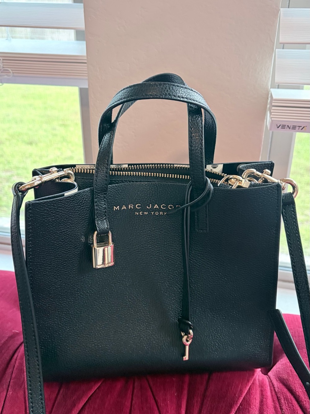 Marc Jacobs Black Leather crossbody, satchel with Gold Hardware